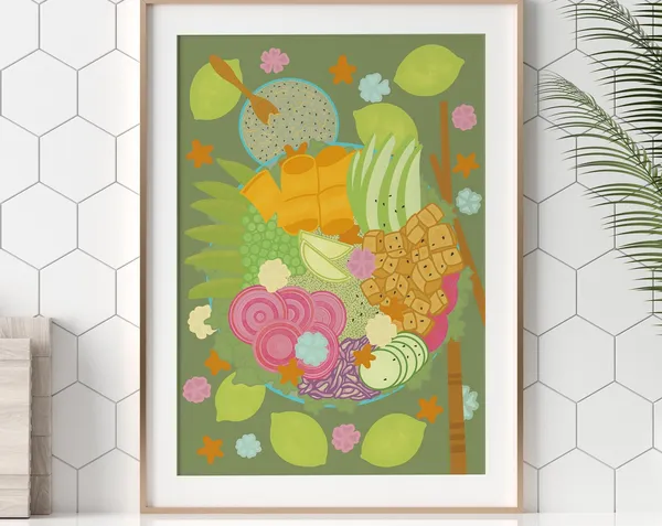 Rice Bowl Illustration, Oriental Food Art Print