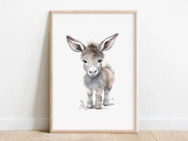 Baby Donkey Watercolor Animal Nursery Art Print