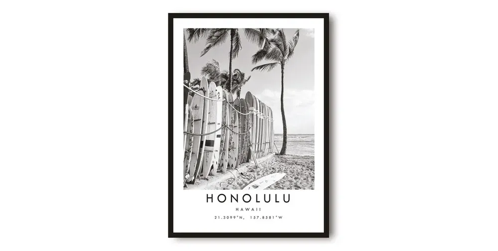 Honolulu Surfboard Print, Minimalist Hawaii Wall Art