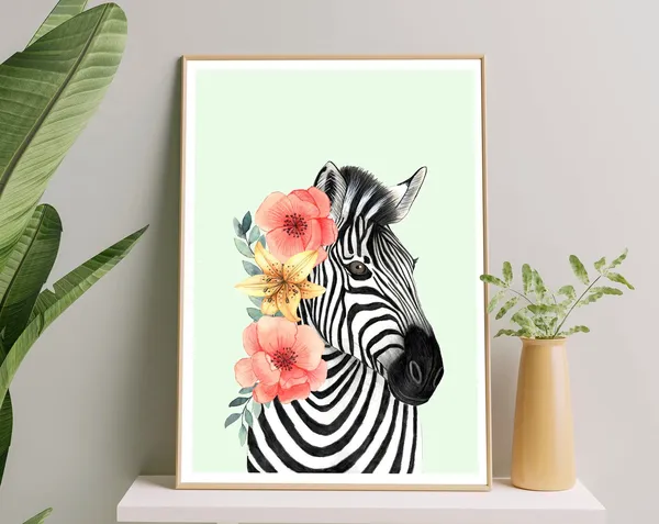Colourful Safari Zebra Nursery Art Print