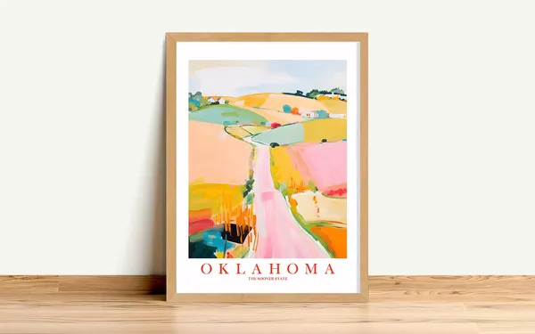 Oklahoma Retro Travel Poster, Sooner State Print
