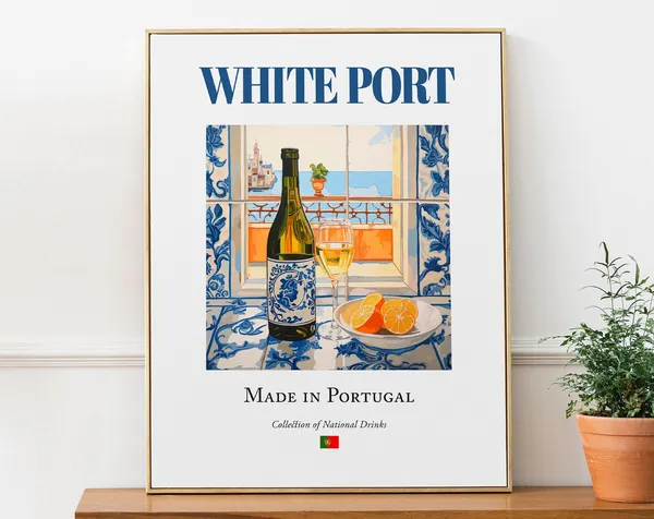White Port On Azulejo Tile, Portugal Poster Print