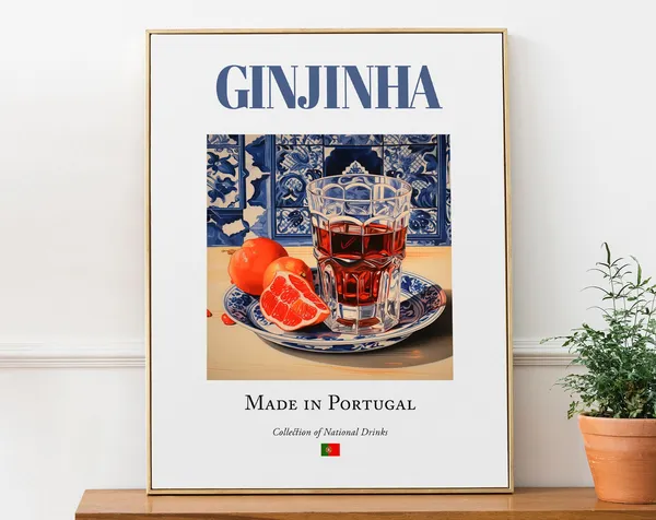 Ginjinha on Azulejo Tile, Portugal Travel Poster