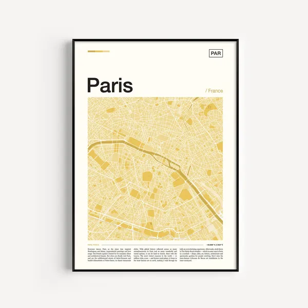 Paris Map Print, Travel Poster for Home Decor