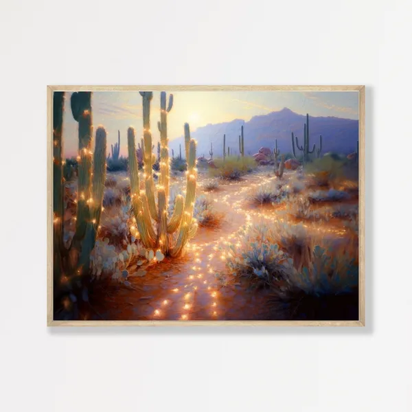 Western Cactus Print, Retro Desert Landscape Art Print