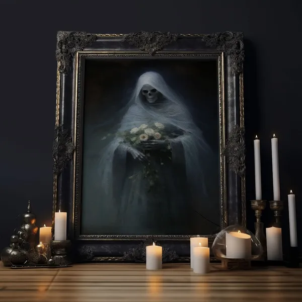 Grim Reaper Holding Flowers, Gothic Halloween Art Print