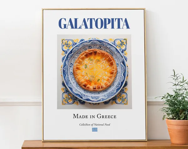 Galatopita On Maiolica Tile Plate, Greek Food Art Print