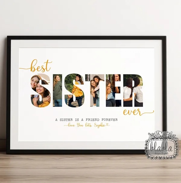 Personalized Sisters Photo Collage Poster, Birthday Gift