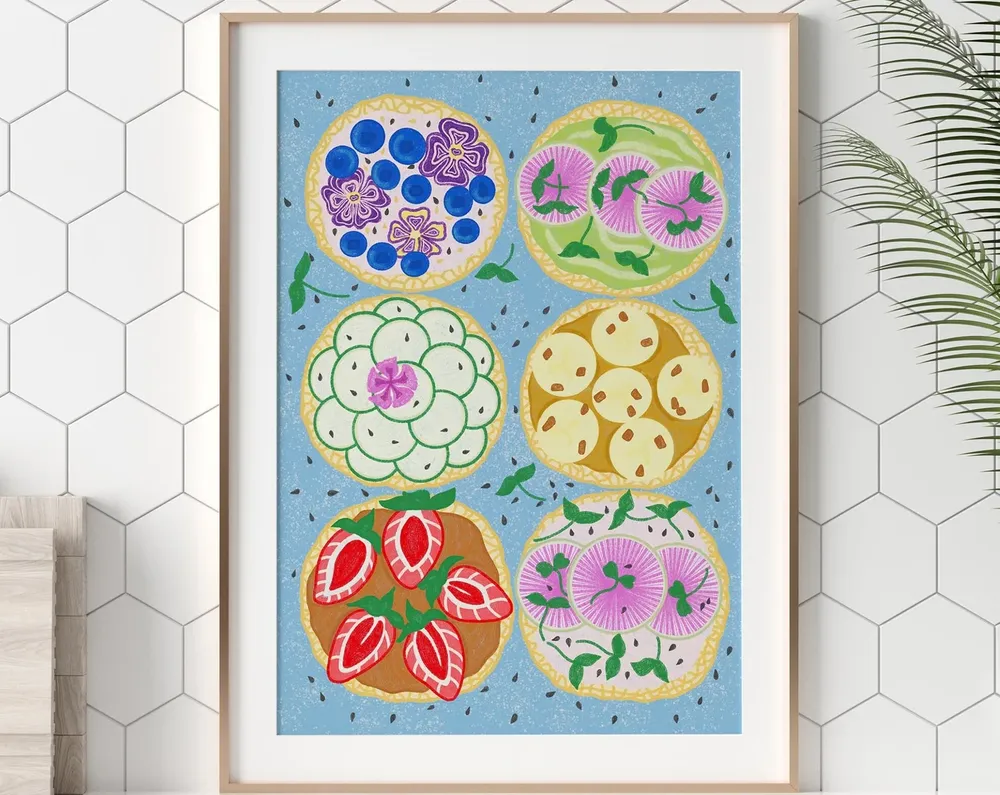Rice Cakes Illustration, Colorful Kitchen Art Print
