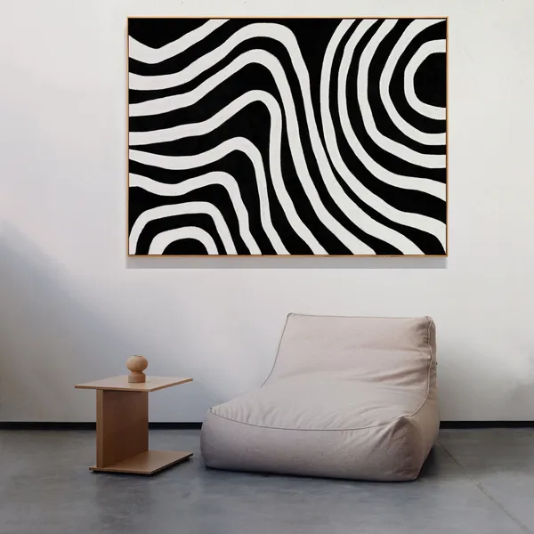 Abstract Black And White Wavy Curved Lines Art Print
