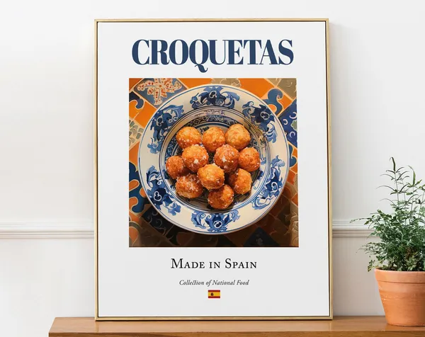 Croquetas On Maiolica Tile Plate, Spanish Food Art Print