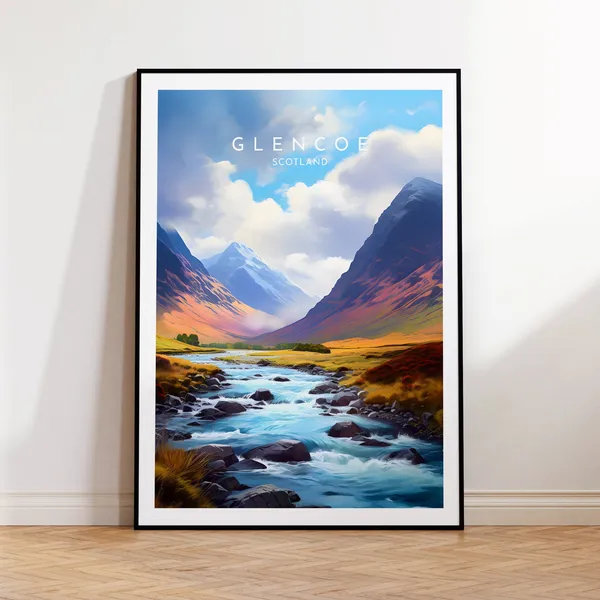 Glencoe Travel Poster, Scotland Landscape Home Decor