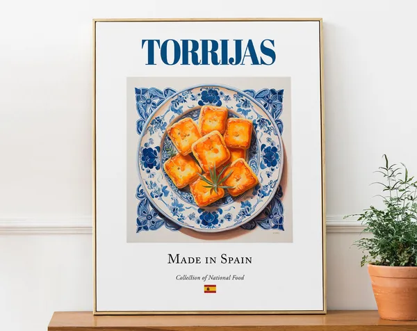 Torrijas on Maiolica Tile Plate, Spanish Food Art Print