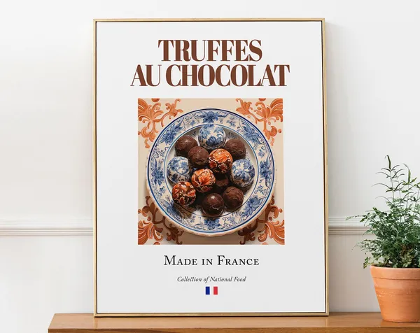 Chocolate Truffles on Maiolica Plate, Food Poster