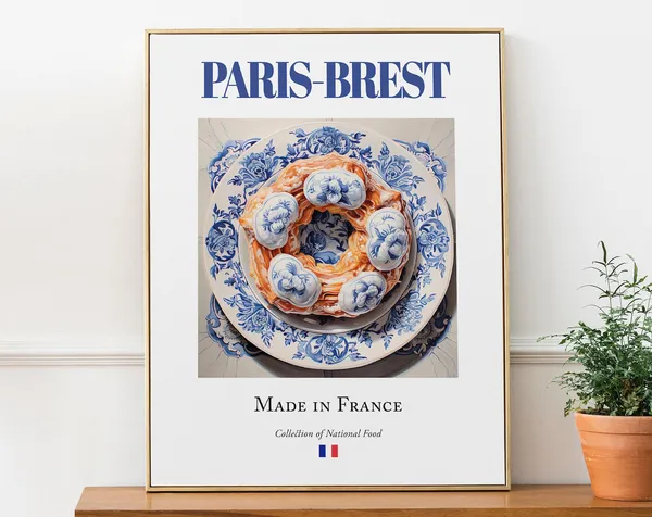 Paris-Brest on Maiolica Tile Plate, French Food Art