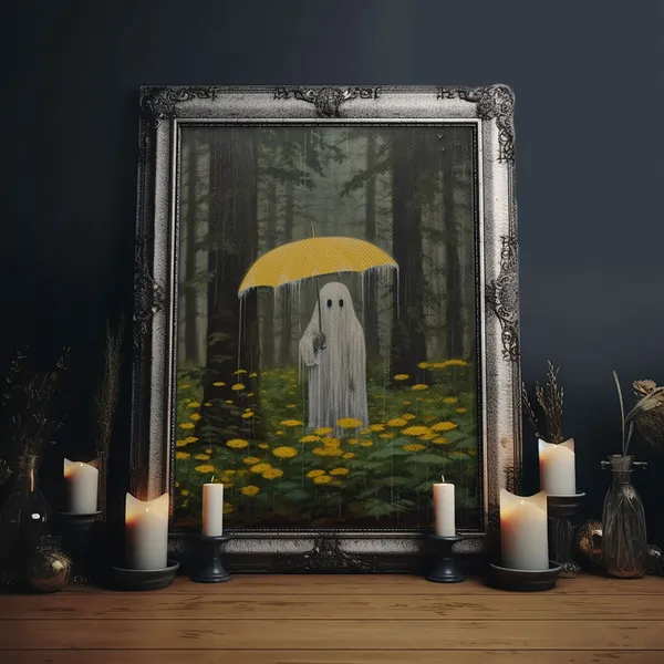 Ghost In The Rain Vintage Art Print, Dark Academia