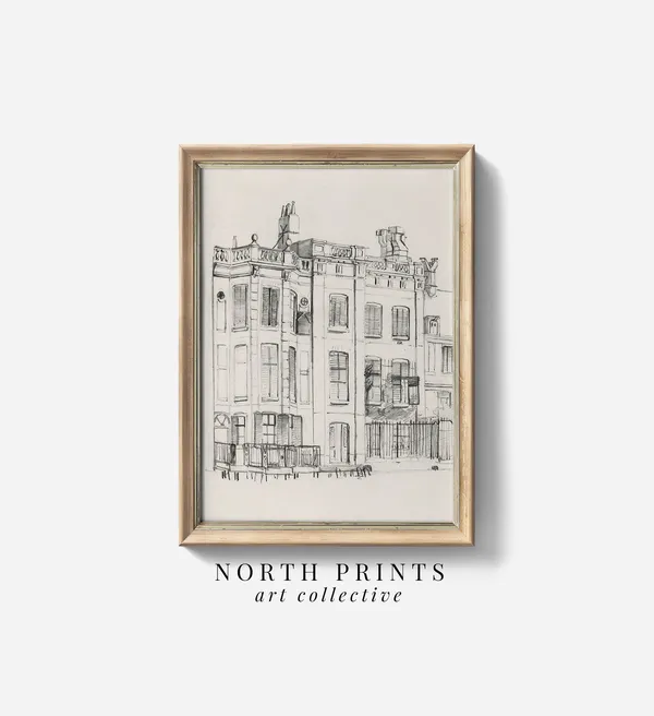 Vintage Minimalist Architecture Sketch Cityscape Art Print