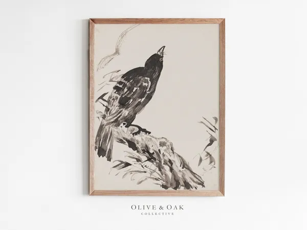 Vintage Crow Painting, Autumn Art Print