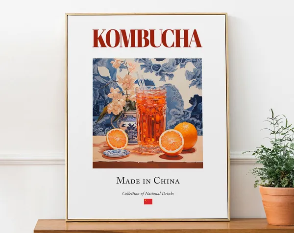 Kombucha on Maiolica Tile, Traditional Drink Poster