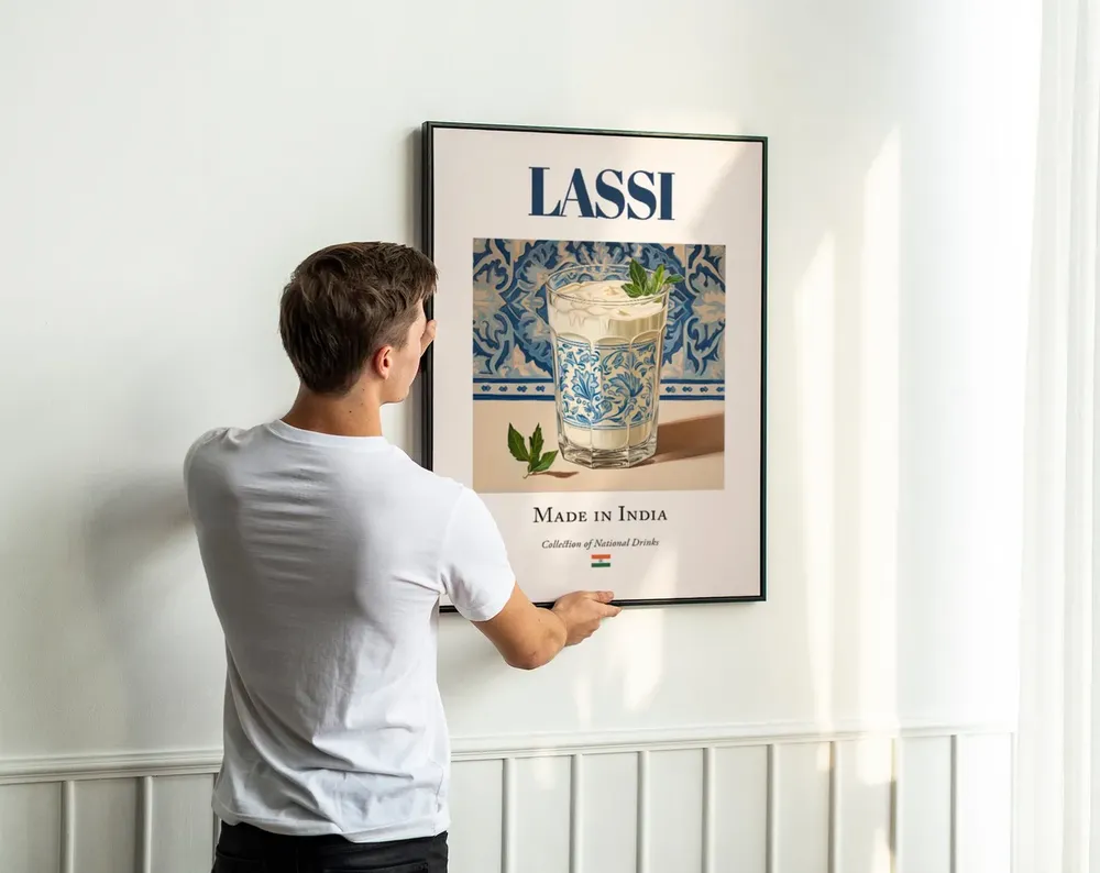 Lassi on Maiolica Tile, Indian Beverage Art Print - Image 3