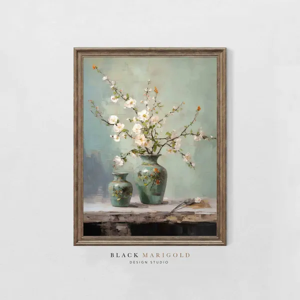 Regal Japanese Vases Vintage Oil Painting Print