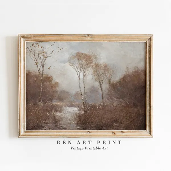 Fall Landscape Painting Vintage Autumn Farmhouse Art Print