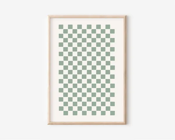 Sage Green Checkered Poster, Groovy Bar Cart Art
