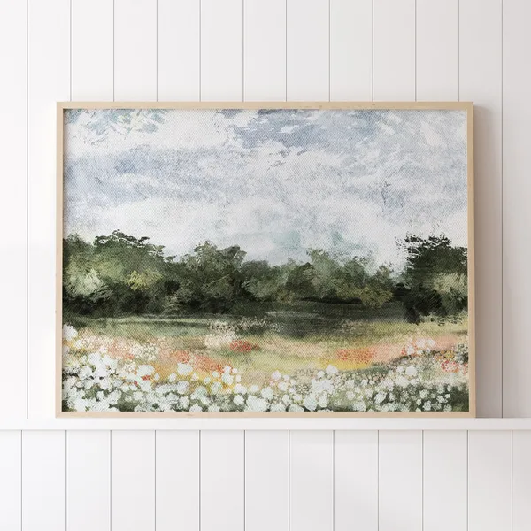 Vintage Country Landscape Art Print, Spring Fields