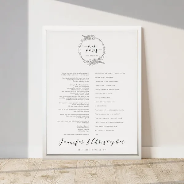 Wedding Vows Wreath Names Date Location Art Print