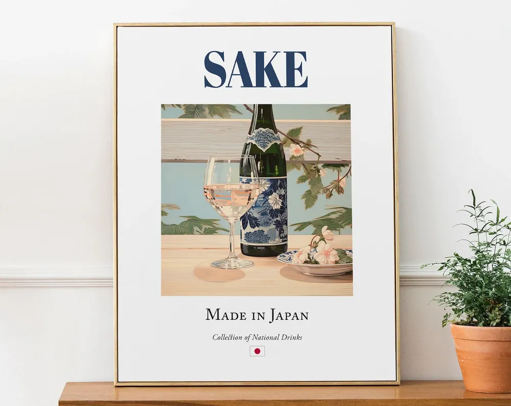 Sake On Maiolica Tile, Japanese Beverage Art Print