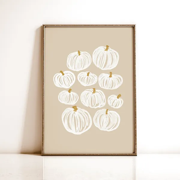 Neutral Pumpkin Painting Modern Fall Art Print