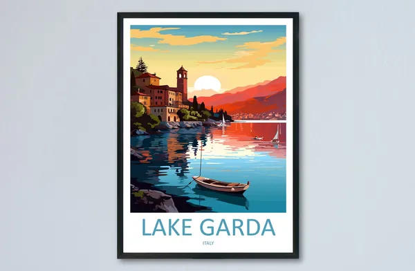 Lake Garda Travel Poster, Lake and Italy Wall Decor