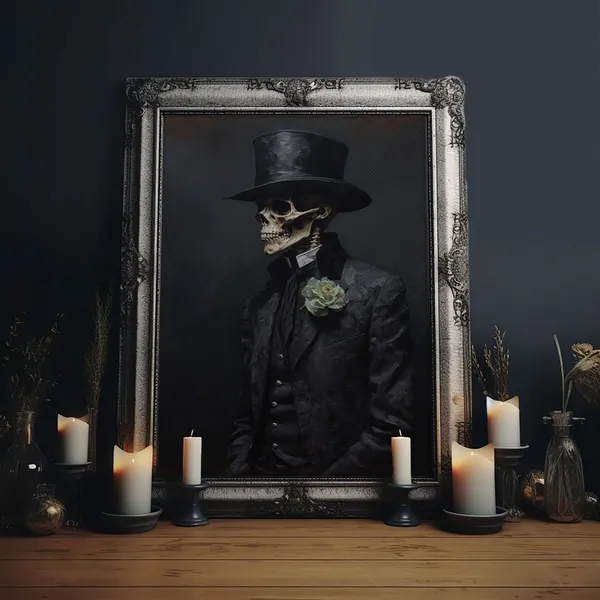 Dapper Gentleman Skeleton Halloween Art Print, Goth