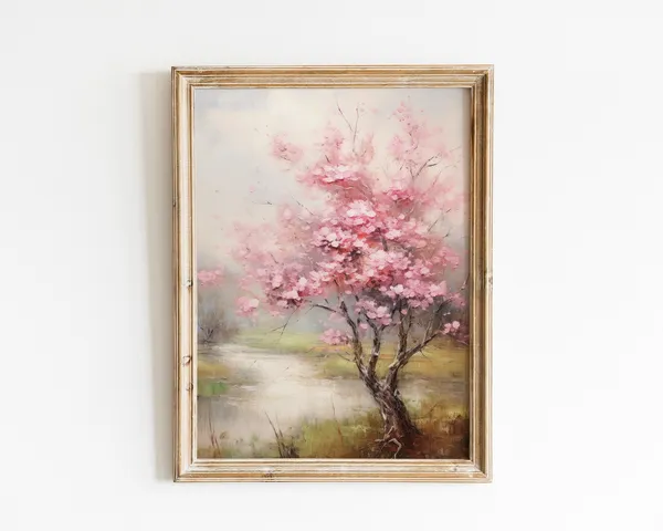 Pink Tree Oil Painting, Farmhouse Botanical Print