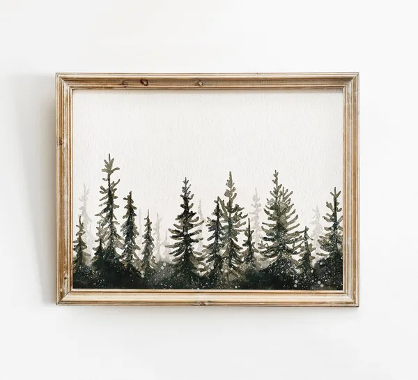 Winter Trees Watercolor Landscape Art Print