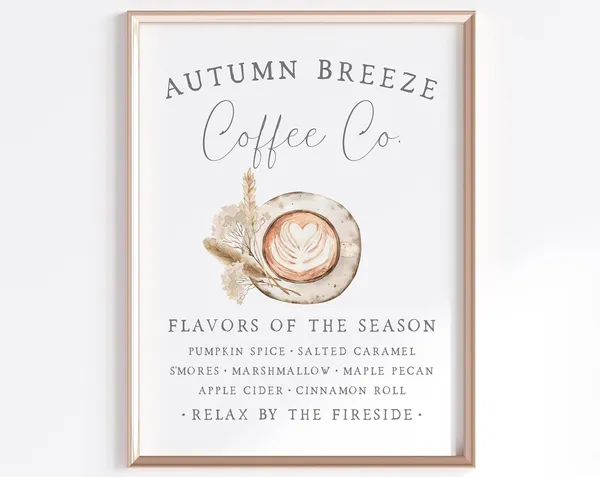Cozy Autumn Cafe Seasonal Coffee Menu Sign