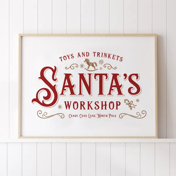 Vintage Christmas Santa's Workshop Art Print