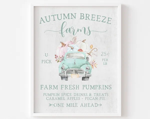 Pastel Pumpkin Truck Fall Farmhouse Art Print