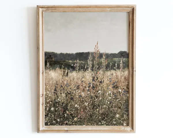 Rustic European Country Flower Field Oil Painting Poster