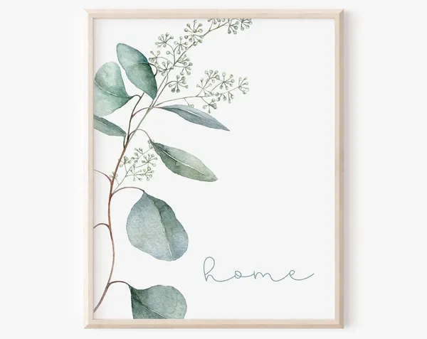 Home Watercolor Eucalyptus Art Print, Minimalist Botanical