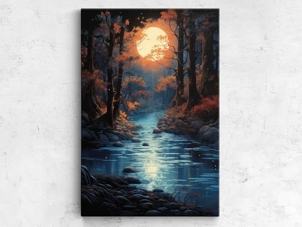 Moonlit Forest Orange Glow Halloween Art Print