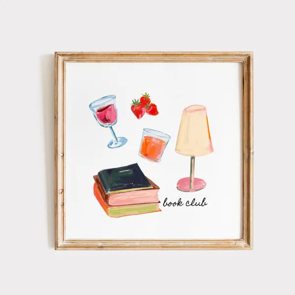 Book Club Watercolor Art Print, Floral Illustration