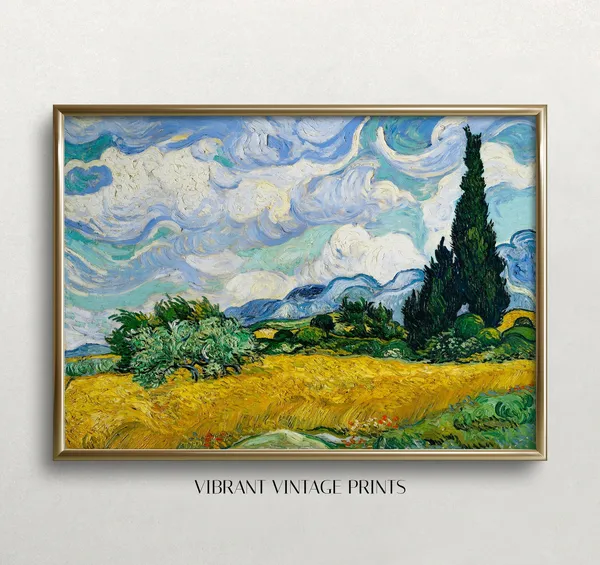 Wheatfield With Cypress, Van Gogh Vintage Art Print