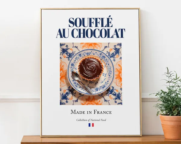 Souffl Au Chocolat On Maiolica Tile Plate, French Food Poster