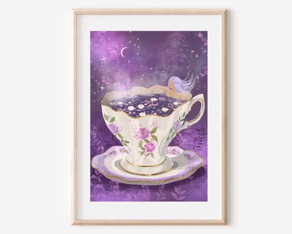 Tea Time Fine Art Print, Cosmic Cup Boho Poster