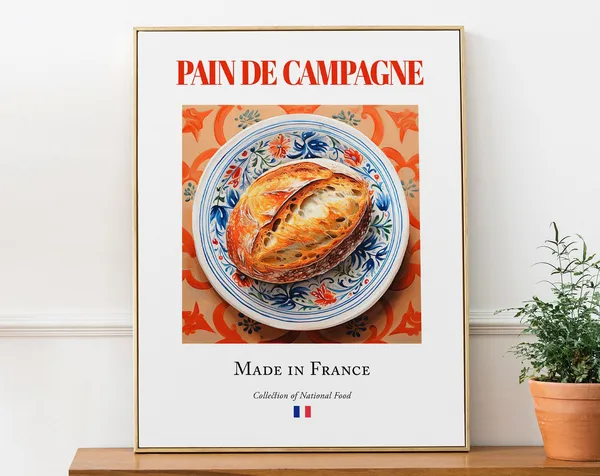 Pain De Campagne on Maiolica Tile Plate, French Food Art Print