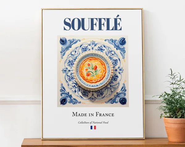 Soufflé on Maiolica Tile Plate, French Food Art Print