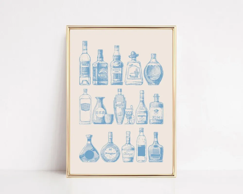 Bar Cart Decor Sky Blue Art Print