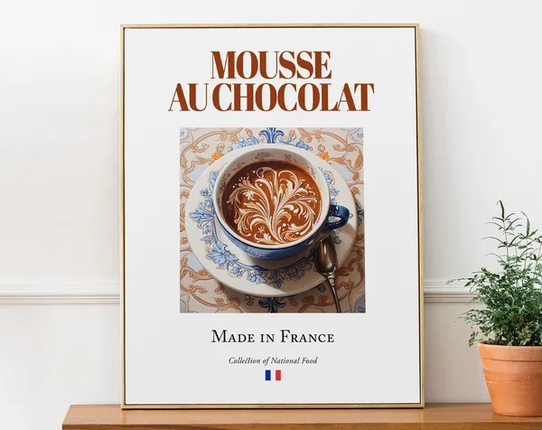 Mousse Au Chocolat on Maiolica Tile Plate, Food Poster
