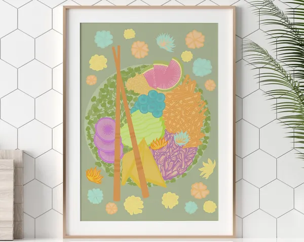 Poke Bowl Illustration, Oriental Food Art Print